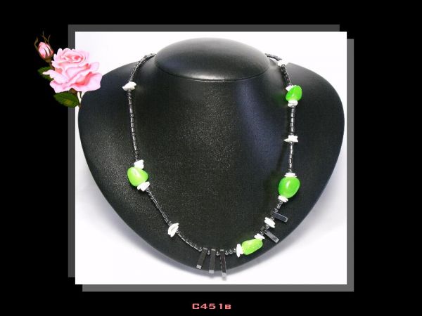 Colar Médio Cristal Kraqueado Verde Hematita Bijoux Fina Biojóia Biju Cód.451C-I