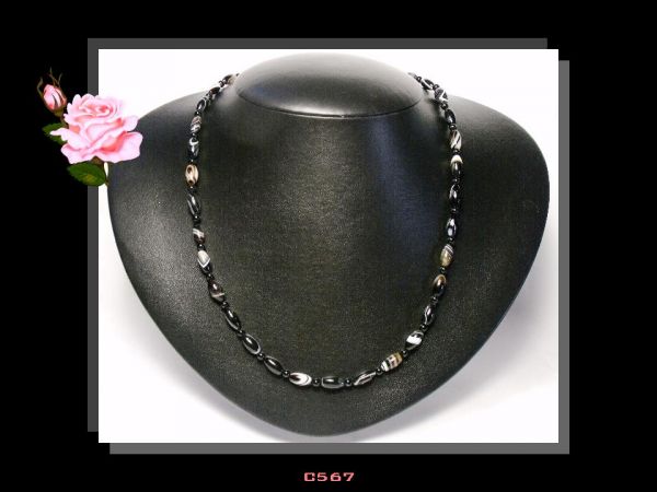 Colar Clássico Médio Ágata Preta Natural Bijoux Finas Biju Cód.567C