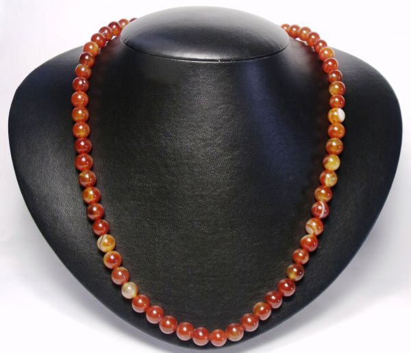 Colar Ágata Vermelha Pedra Natural Esferas 10mm Cód. 628C