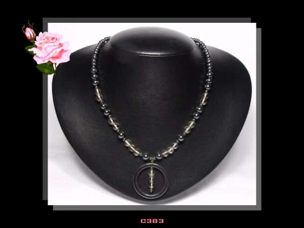 Colar Médio Bijoux Fina Biojóia Cristal e Hematitas Pingente Cód.383C