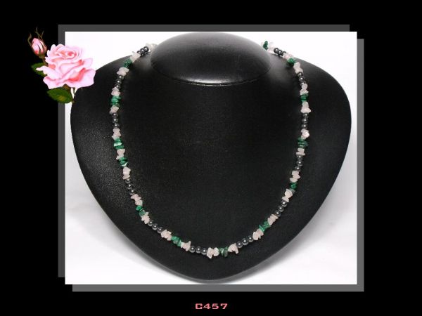 Colar Malaquita Quartzo Rosa Hematita Biojóias Bijoux Finas Cód.457C