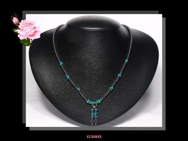 Colar Pedras Turquesas Chinesas Hematita Bijoux Fina Biojóia Cód.380C