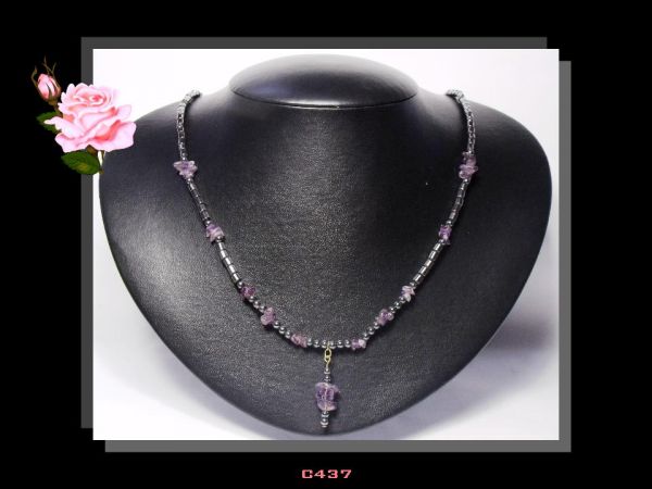 Colar Médio Clássico Ametista Roxa e Hematita Bijoux Fina Cód.437C