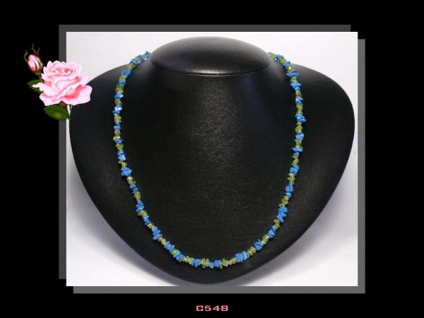 Colar Médio Clássico Pedra Turquesa e Olivina Bijoux Fina Cód.548C