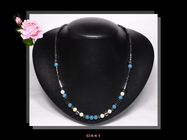 Colar Turquesa Madre Pérola Hematita Bijoux Fina Acessórios Cód.441C