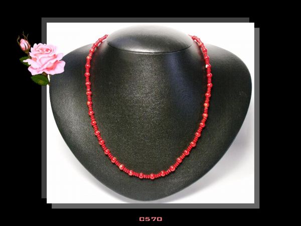 Colar Clássico Médio Coral Vermelho Bijoux Finas Biojóia Cód.570C