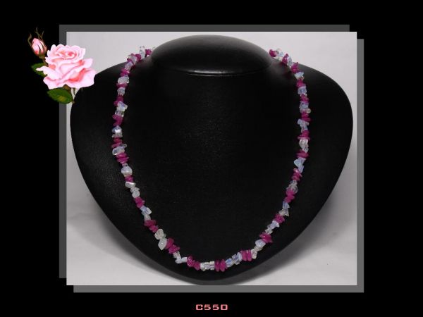 Colar Médio Clássico Ágata Pink e Opalas Bijoux Fina Biojóia Cód.550C