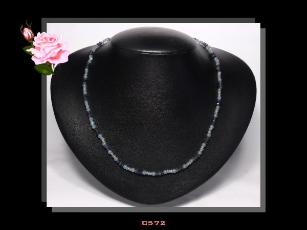 Colar Safiras Ágata Azul e Labradoritas Naturais Biojóia Cód.572C