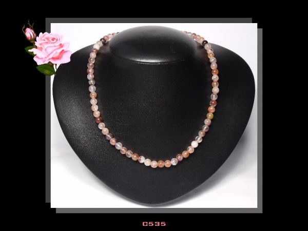 Colar Clássico Jaspe Tricolor Biojóias Acessório Feminino Cód.562C