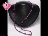 Colar Fashion Longo Delicado Ágata Pink Hematitas Bijóias Cód.413C