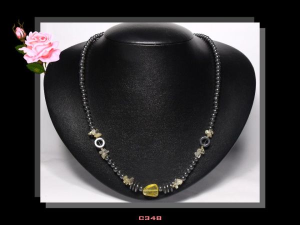 Colar Citrino Cristal Amarelo Hematita. Cód.348C