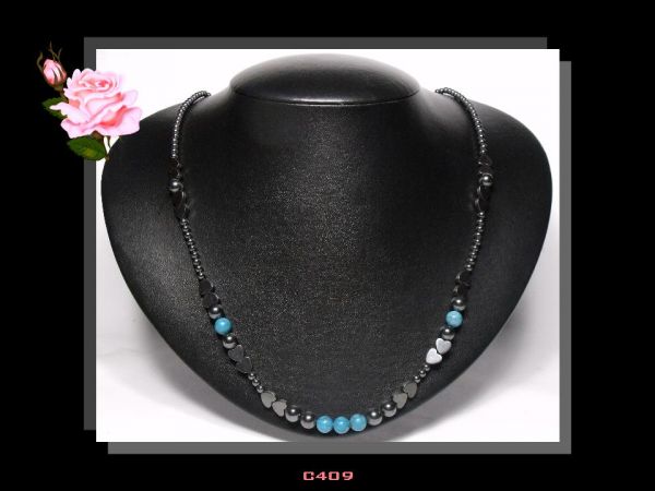 Colar Turquesa e Hematita Biojóia Bijoux Fina Acessórios Cód.409C