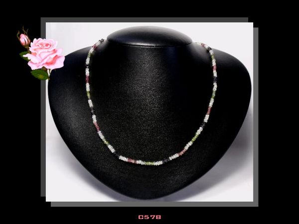 Jóia Colar Ouro 18K Turmalinas Verde e Rosa Pedra Lua Safira Cód.578C