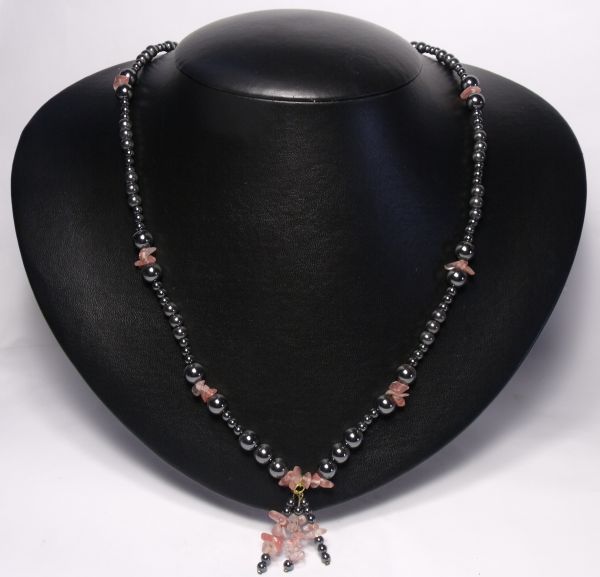 Colar Cristal Cherry Rosa com Hematitas Cód.347C