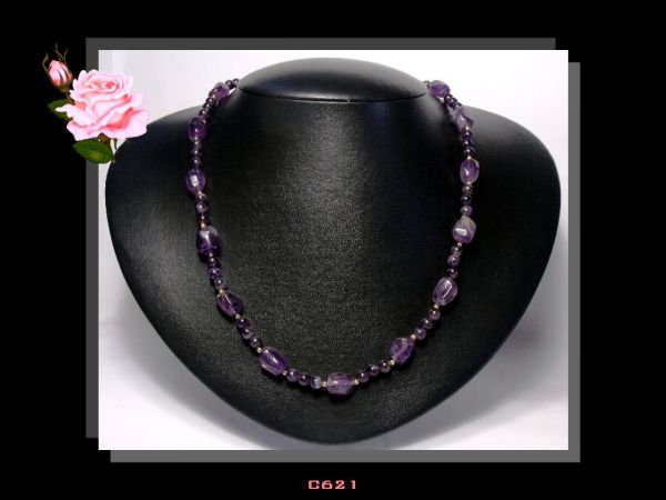 Colar Médio Pedra Natural Ametista Roxo Bijoux Fina Biojóia Cód.621C