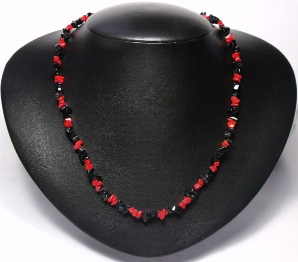 Coral Médio Red Crystal e Ônix Natural Biojóia Cód.137C-II