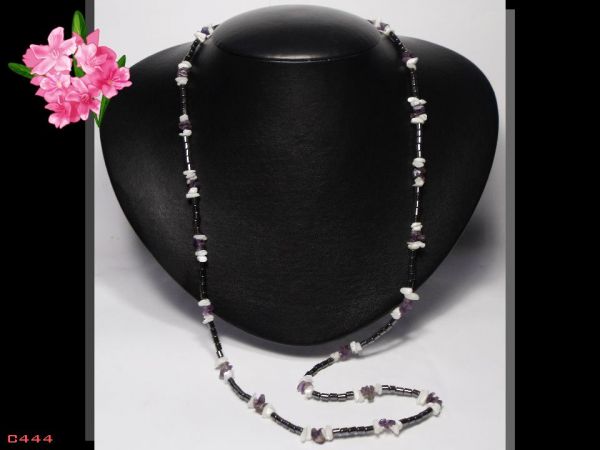 Colar Longo Fashion Delicado Madre Pérola e Ametistas Bijóia Cód.444C