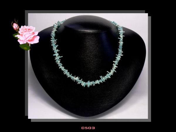 Colar Curto Coral Natural Filipinas Azul Biojóia Bijoux Fina Cód.503C