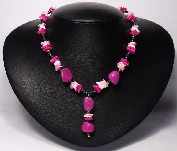 Colar Curto Ágata Pink com Hematitas Naturais Biojóia Cód.308C